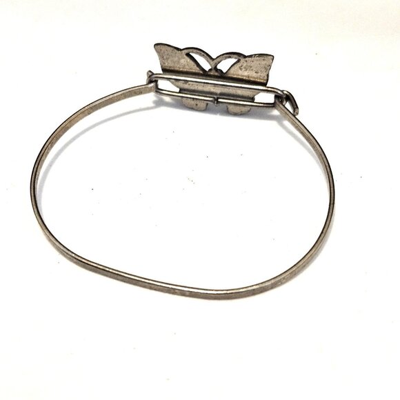 Vintage Silver Tone Pink & Purple Enamel Butterfly Cuff Latch 7" Bracelet - Picture 3 of 3